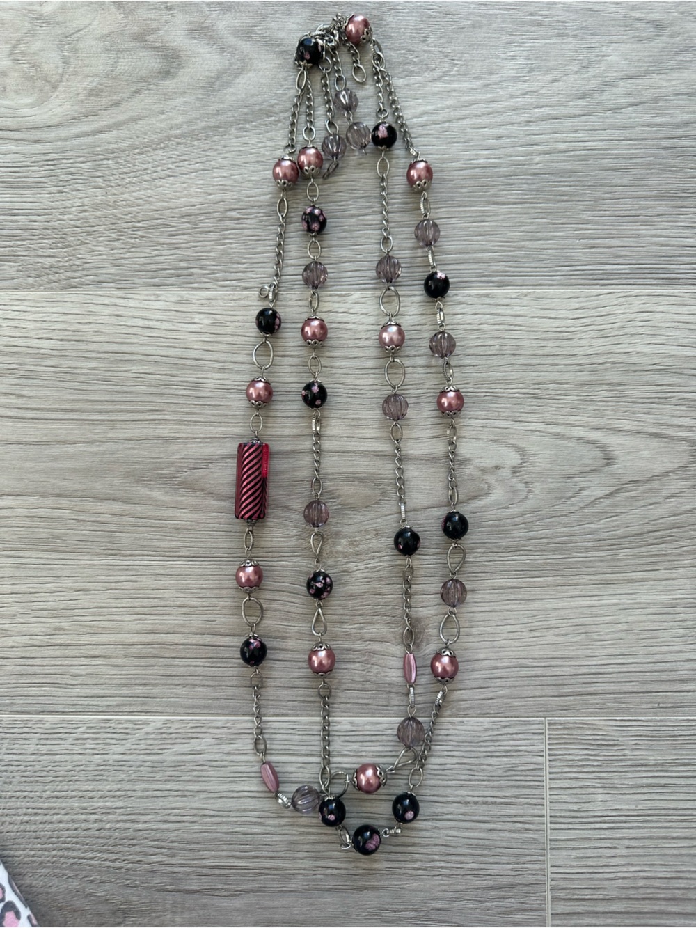 Stella & Dot Pink and Black Beaded Long Necklace